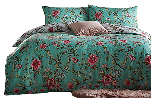 furn. Vintage Chinoiserie Duvet Cover Set (Jade - King) | Reversible floral design with exotic birds inspired by traditional Chinoiserie artwork