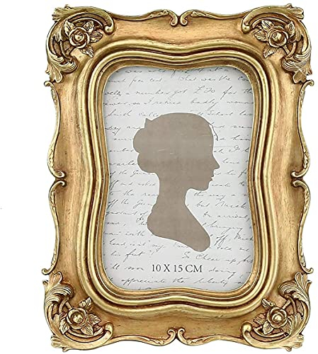 Sunlit Vintage Picture Frame 4x6 Inch, Antique Photo Frames with Glass Front, Ornate Photo Display, Tabletop Wall Hanging, Gift Ideas, Gold