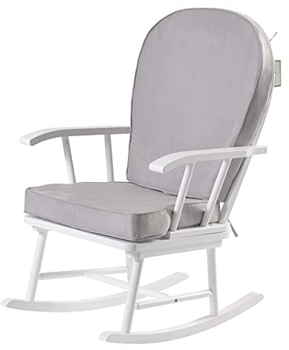 KUB Hart Compact Rocking Chair-Armchair | Space-Saving Nursery Essential | Easy-Clean Microfibre - Detachable Cushions -Safety Certified | Ideal for Small Spaces - White and Grey
