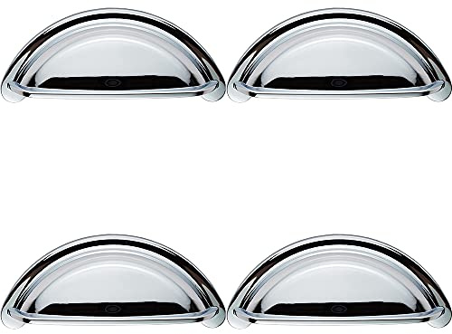 4 PACK | Cabinet Cup Pull Handle - 94 x 41.5mm - 76mm Fixing Centres - Polished Chrome | Pull Handle for Lightweight Internal Cupboard Doors - Metal Cabinet Cup Pull Handle - Kitchen Drawers