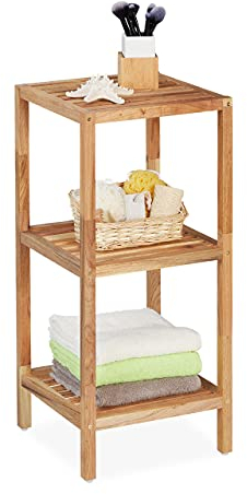 Relaxdays Badregal Walnuss, HBT: 79 x 36 x 36 cm, 3 Ablagen, quadratisch, Standregal Küche, Badezimmer Regal Holz, Natur