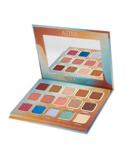 Astra Mystic Horizon Eyeshadow Palette art. 00013890001, contiene 15 inedite tonalità declinate in 3 texture differenti: Sensational Mat, Superior Satin, Firework. (15 gr.) Oftalmologicamente testato.