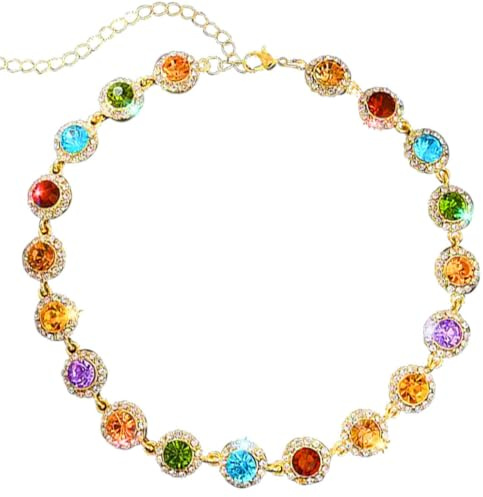 ACEDRE Colorful Crystal Choker Necklace Sparkly Rhinestone Chokers Necklaces Gold Chain Party Prom Neck Jewelry for Women (1-Colorful)