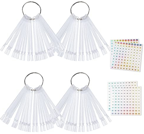 200 Pezzi Espositore Unghie Finte Display Acrilico Finte Ventaglio,SUPRROW Unghie Arte Bastone Display Pratica Nail Art Tip Unghie Trasparente con 4 Adesivi Numerici