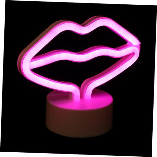 DOITOOL Led-nachtlicht Neonlichtschild Schreibtischlampe Rote Lippenform Dekoration Usb- Akku Energiesparend Sockeldesign