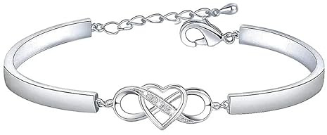 Lovilion Bracciale da donna con biglietto esclusivo con messaggio da mamma, padre o entrambi a figlia, 16,5 bis 20,5 cm, Acciaio inossidabile
