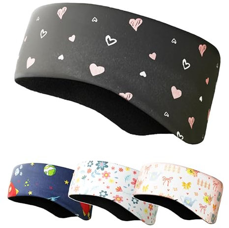 Fleece 6 Monate - 2 Jahre KINDER Stirnband, Warm für eisige Temperaturen mit Ohrenschützer für Spielplatz und Freizeit (Schwarz_Herzen)