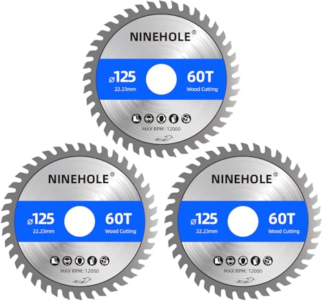 3pcs Hoja de Sierra Circular 125 x 22.23mm 60 dientes, TCT Disco de Corte para Madera, Madera Contrachapada, Paneles de Yeso, Laminado, Plástico