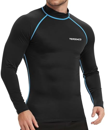 TERODACO Schwimmshirt Herren Langarm Schnelltrocknend Weich UV Shirt Herren Surfen Angeln Rashguard Kompressionsshirt,Atmungsaktiv Dehnbar Leichtgewichtig Schwarz Blau 226 XL