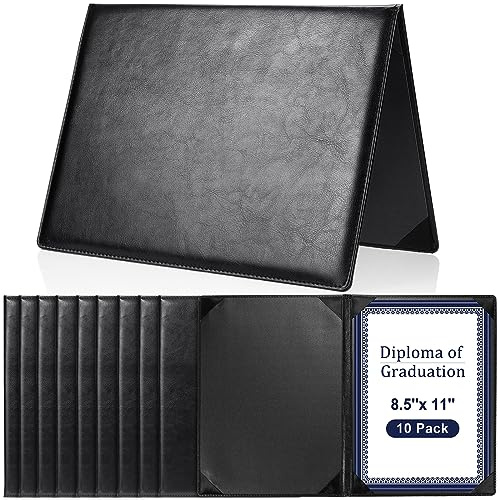 Tenare 10 Pcs Black Leather Certificate Holder 8.5 x 11 Inch PU Colorful Phd Bachelor Master Diploma Cover Professional Award Folder for Official Graduation Competition Contest Charity