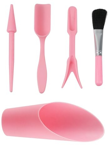 Pastlla Garden Shovel Hand Tools Set Plastic Transplanting Succulent Cultivation Digging Scoops Kits Indoor for Flower Planting Bonsai Potting (Pink)