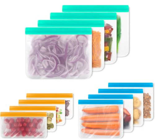 Reusable Ziplock Bags, 12 Pack Food Storage Bags, Reusable Freezer Bags Leak Proof Ziplock Airtight Container for Keeping Lunch Sandwich Snacks Fruit Fresh for Longer(3 Sizes)