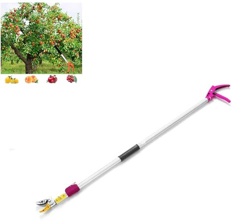 NEWFUN Coupe Branche Telescopique, Sécateur Télescopique, 1.2-2.2M de Longueur, Télescopique, Cueilleur de Fruits Avec Tête à Lame Rotative, poignée Télescopique Légère en Aluminium Pour élagueurs