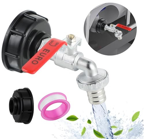 IBC Container Accessori - IBC Rubinetto di Scarico Cisterna acqua 1000 litri accessori Rubinetto a sfera 3/4 pollici in Lega cappuccio per Serbatoio IBC Tubo Da Giardino Ricambio dell'acqua