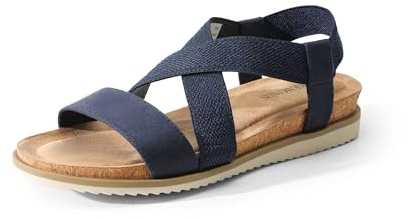 DREAM PAIRS Women's Comfortable Low Wedge Sandals, Open Toe Slip On Strappy Flat Sandals Light-Weight Summer Shoes,Size 5,Blue,DWUMWS2527