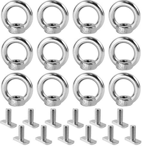 12 Piezas Juego Tornillo con Argolla, Tuerca de Ojo M8 de Acero Inoxidable + Tornillo con Cabeza de Martillo M8, Apretar y Colgar, Tuerca para Sostener Artículos y Conectar Cuerdas Fácilmente (plata)
