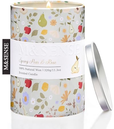 M&SENSE Duftkerze – Frühlingsbirne-Rose (320g 70h Brenndauer) Natürliche Sojawachs-Kerze, Schadstofffrei, Saubere Verbrennung, Ideal für Zuhause, Wellness & Geschenk