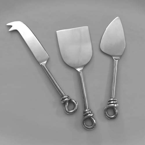 Savvy East Cheese Knife Set of 3 Charcuterie Accessories w/Storage Bag/Hand-Crafted Cheese Knives with Knots Made of Stainless Steel/Dishwasher Safe/Cheeseboard Gift Set