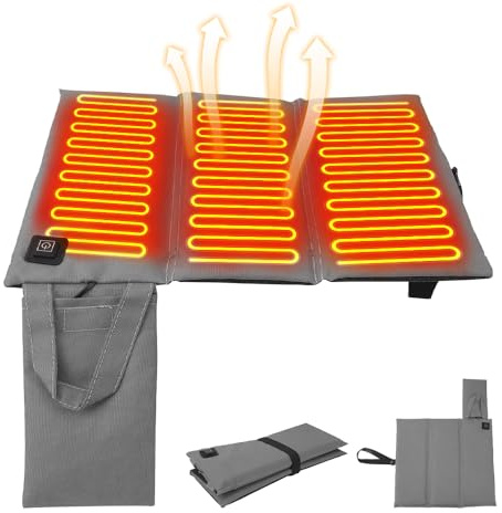Rakuker Calefactable Cojín, Plegable Manta Eléctrico 3 Niveles de Temperatura, Cojín Calefactable para Asiento con Puerto USB, Electric Blanket, Mantas Electricas para Pesca y Camping