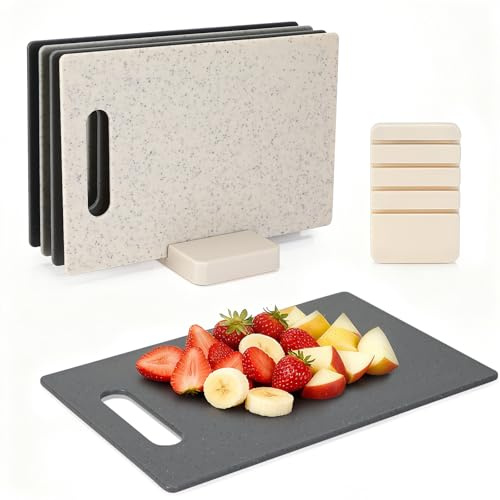 Ensemble de 4 planches à découper avec base, planche à découper double face, planche à petit-déjeuner, planche à découper professionnelle, 28 x 18 cm