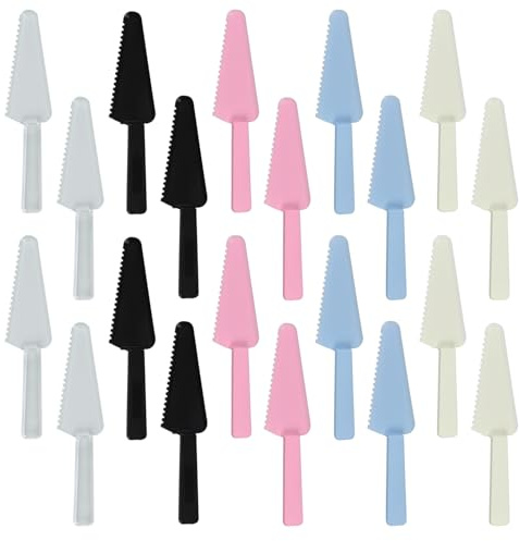 20 Pcs 9.1 Individually Packaged Plastic Cake Cutter Server – Mixcolor Spatula Knife for Pie, Pizza, Pastry, Wedding & Buffet (Mixcolor, 20)