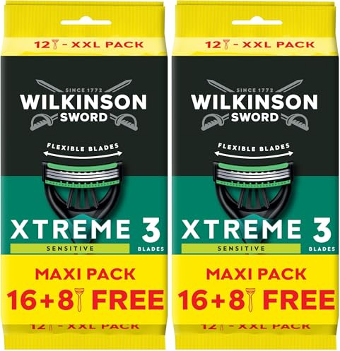 WILKINSON SWORD - Xtreme 3 For Men Sensitive Disposable Razors Flexible Blades, Pack of 4 x 12 Razors