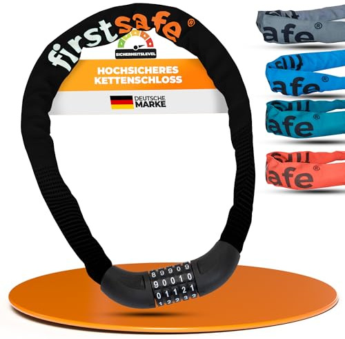 firstsafe® Fahrradschloss Kettenschloss 100 cm mit 5-stelligem Zahlencode – Hochsicheres Zahlenschloss für Fahrrad, Kinderfahrrad & E-Scooter | Schloss mit Code & hoher Sicherheit (Schwarz)