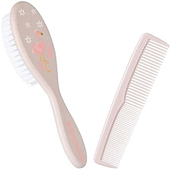 babynova Set Peine & Cepillo – Cerdas de Nailon Natural Ultra Suaves Set de Cuidado del Cabello para Bebés & Niños Pequeños – Cuidado Suave para Cueros Cabelludos Sensibles – Sin BPA – Rosa flamenco