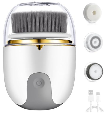 Cepillo de limpieza facial 2 modos Depurador facial eléctrico impermeable, limpiador exfoliante recargable por USB con 3 cabezales para exfoliar, limpiar, masajear..
