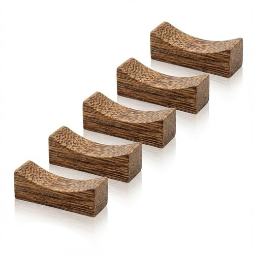 Hopzab 5 PCS Wooden Chopstick Cutlery Tableware Rests Holders,Pillow Shaped Chicken Wings Wooden Chopstick Holder,Cutlery Holders Spoon Rest Decorative, Retro Half Moon Shape Stand