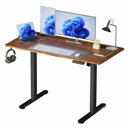 Relaxdays elektriskt höj- och sänkbart skrivbord, stå/sitt, brun-svart | display, 120x120x60, metall, industriell