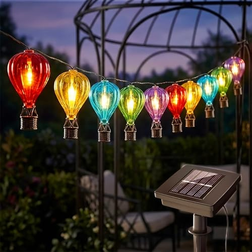 Guirnalda de luces solares con globos aerostáticos, 10 colores, 430 cm, guirnalda de luces para fiestas