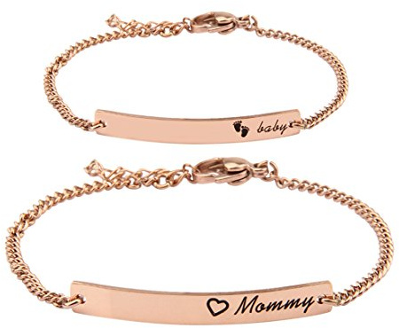 WUSUANED Sn&Daughe&Mommy Bracelet Set - Baptism & Family Bar Bracelet Gift for New Mom & Newborn