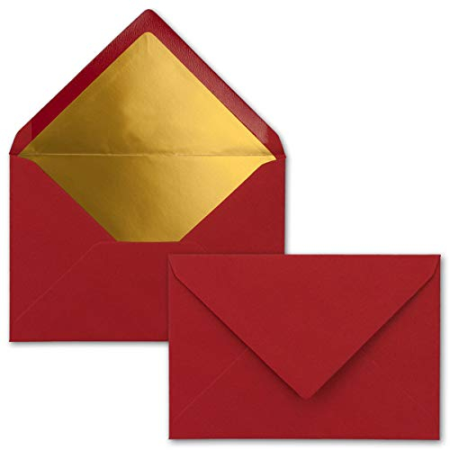 10x Briefumschläge B6 mit Gold Innenfutter - 12,5 x 17,6 cm - Dunkelrot - (Rot) - gefüttert mit metallic Papier - Nassklebung - FarbenFroh by GUSTAV NEUSER