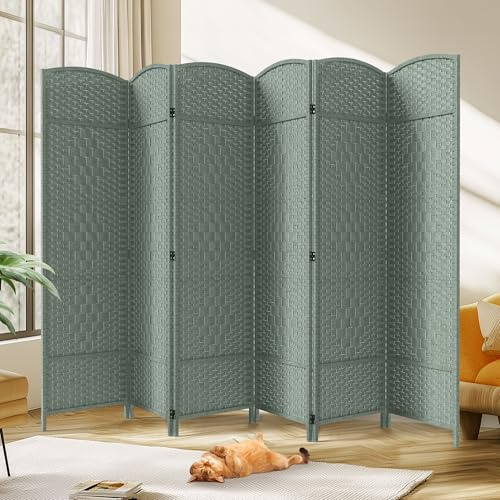 JOSTYLE Room Divider 6 Panel Divider Wall, 6ft Tall Divider for Room Separation, Folding Privacy Screen Panel, Portable Wooden Room Divider Panel, Freestanding Partition Screen, Grey, 70.9H x 119W