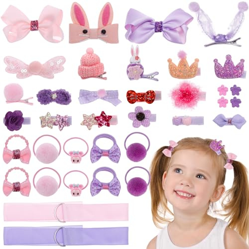 MELLIEX 36 Piezas Horquillas Pelo Niña, Set de Pinza de Pelo Lazos Multicolor Clips de Pelo y Gomas de Pelo de bebé Accesorios para el Cabello (Rosado & Púrpura)