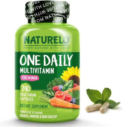 Women’s Multivitamin One Daily | 240 Vegan Capsules (8 Month Supply) | 30 Essential Vitamins & Minerals, Whole Food with Fruit & Veg Extracts, with Iron, Gentle, No Tablets | NATURELO
