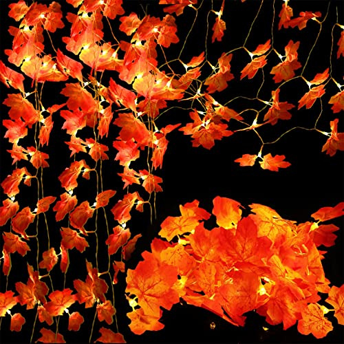 TOYMIS 2 Pack Maple Leaves String Lights, Total 40ft/80LED Fall Leaves Garland with Lights Waterproof Leaf Lights String for Thanksgiving Decor Home Indoor Outdoor Decoration