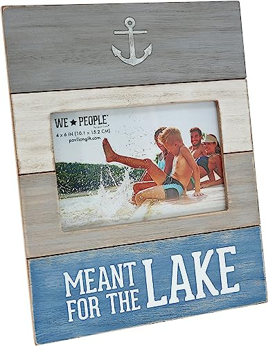 Pavilion Gift Company - Meant For The Lake - Textured Gray White Washed Wooden Picture Frame (Holds 4 x 6 inch Photo), Lake Decor, Anchor, 1 Count (Pack of 1), 7.75 x 10
