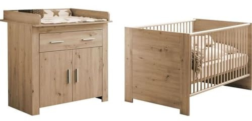 TREND TEAM Chambre bébé Duo : Lit 70 x 140 cm + Commode a Langer AHOI - Chene