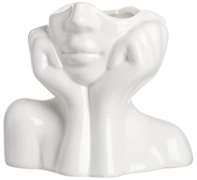 fanquare Vase mit Weiße Glänzendem Gesicht 14cm, Moderne Menschlich Porzellanvase für Heimdekoration, Einzigartige Blumen Keramikvase für Wohnzimmer, Büro