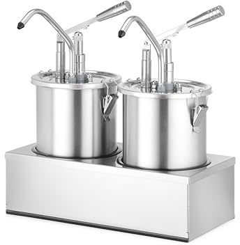 HENDI Soßenspender, Saucenspender, Pumpspender, Dosierspender, für kalte, dicke Saucen, auch zur Honigdosierung, Abnehmbar: Deckel, Spenderpumpe, 2x4,5L, 404x300x(H)430mm, Edelstahl, PP