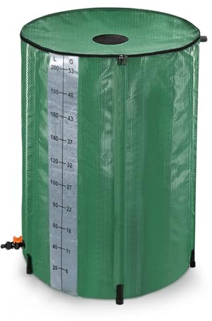 UISEBRT 200 Liter Faltbare Regentonne Wasserauffangbehälter Regenwassertonne mit Wassereinlassgitter Regenwassertank mit Abflussventil Regenwasserfass PVC zum Sammeln von Regenwasser, Grün
