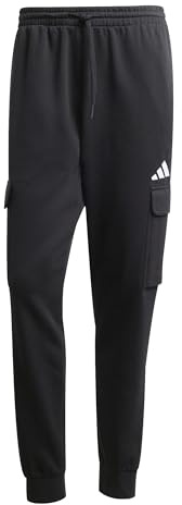 adidas Men's Essentials FEELCOZY Fleece Cargo Pant, Black/White, M