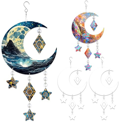 WindMage 4Pack 8inch Sublimation Wind Spinner Blanks 3D Aluminum Metal Wind Sculpture Kinetic Spinners for Yard and Garden Indoor Art Ornaments Hanging Decoration (Moon)