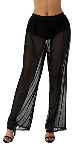 Pantalon transparent en maille transparente pour femme - Perspective d'été - Pantalon de plage ample, Noir , XXL