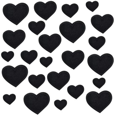 24 Stück Schwarze Herzen Zum Aufbügeln,Bügelbild Herz,Herz Patches Für Aufbügeln,Bügelflicken Herzen,Polyester Und Baumwolle,Geeignet Für Ausbessern Kleiner Löcher Und Zum Verzieren Von Kleidung