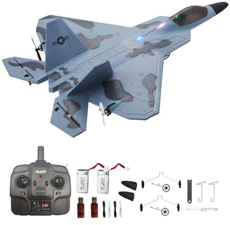SAYZON RC Flugzeug F22S Raptor Modell 3D/6G 4CH RTF Ferngesteuertes Flugzeug Outdoor 2,4GHz LED RC-Segelflugzeug mit Ersatzakku Fahrwerk Ladegerät