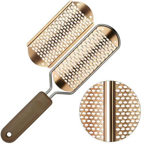 Alaoo Hornhautentferner, Hornhautraspel, Fussfeile Pediküre, Hornhauthobel, Fußfeile Aus Edelstahl, zur Entfernung von Hornhaut, abgestorbenen Haut, Feile für Fußpflege mit doppelter Füße (Roségold)