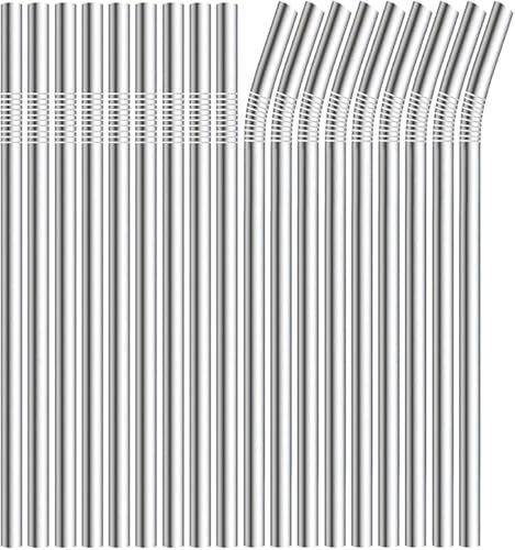 Lot de 100 pailles argentées, réutilisables, pour fête, anniversaire, mariage, smoothies, jus, cocktails (100)